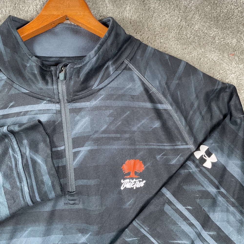 Under Armour Quarter Zip Pullover Mens XL Black Grey Oak Tree Graphic Active Top